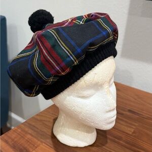 Lochcarron Stewart black Mod Tam Plaid Beret. NWT